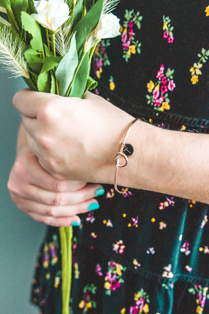 AC  "tie the knot" Heart Initial Bracelet